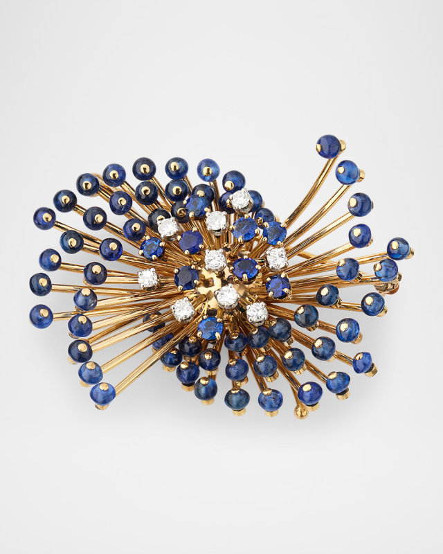 Estate Trabert and Hoeffer 14K Yellow Gold and Platinum Reflection Pin with Sapphires and Diamonds